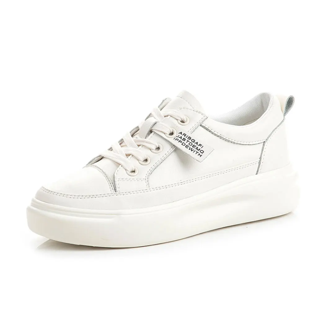 

Autumn Flat Casual Leather White Shoes Woman Platform Fashion Lace Up Sports Plus Cashmere Large Size Vulcanize Shoes Winter