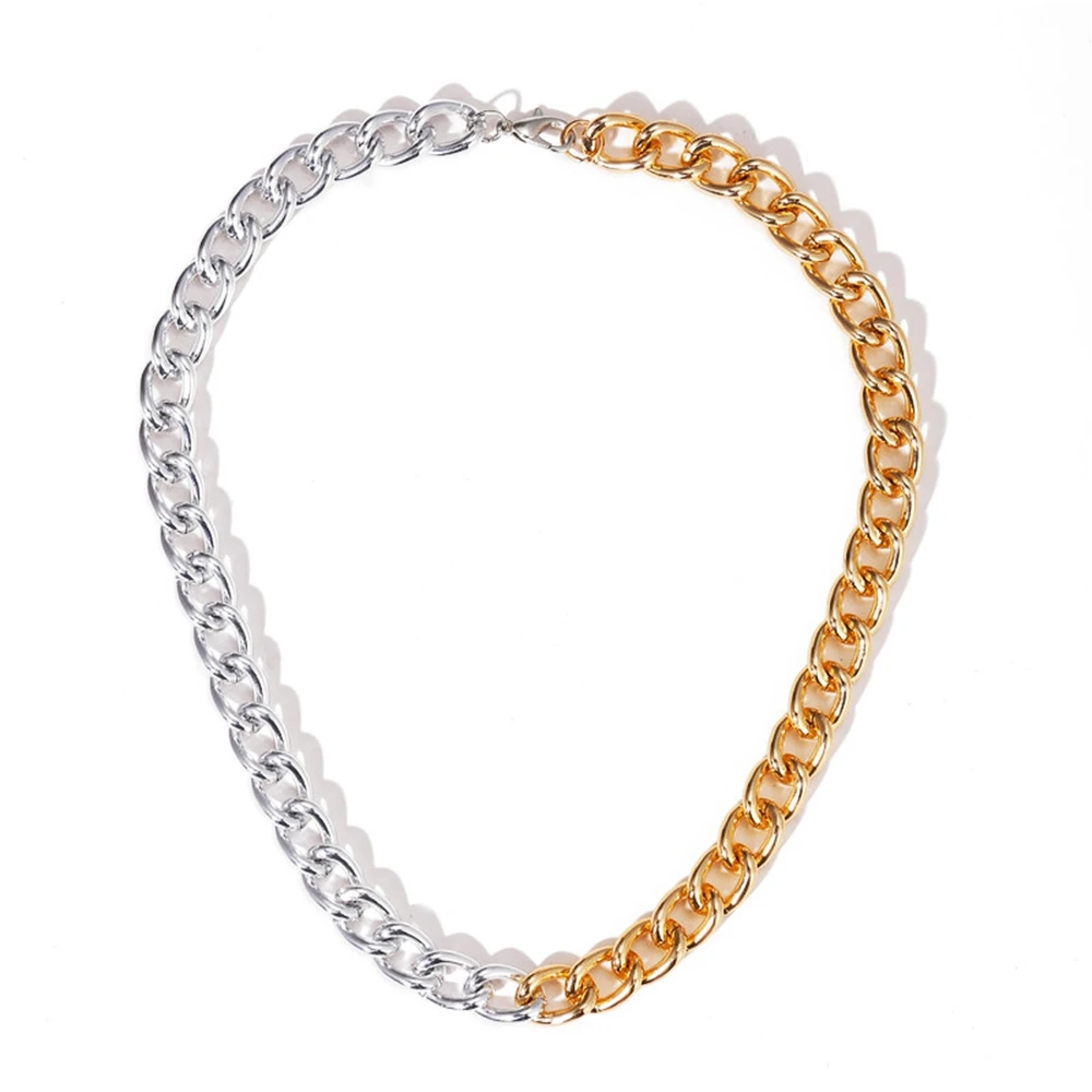 

New Exaggerated Clavicle Chain Creative Punk Fashion Thick Chains Gold Stitching Color Necklace Jewelry Women