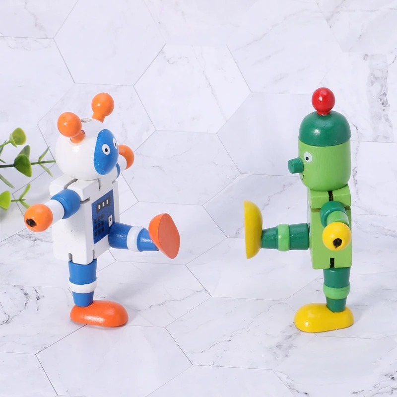 

New 6 Styles Cute Wooden Robot Block Toys Baby Action Figures Cute Model Toy Y4QA
