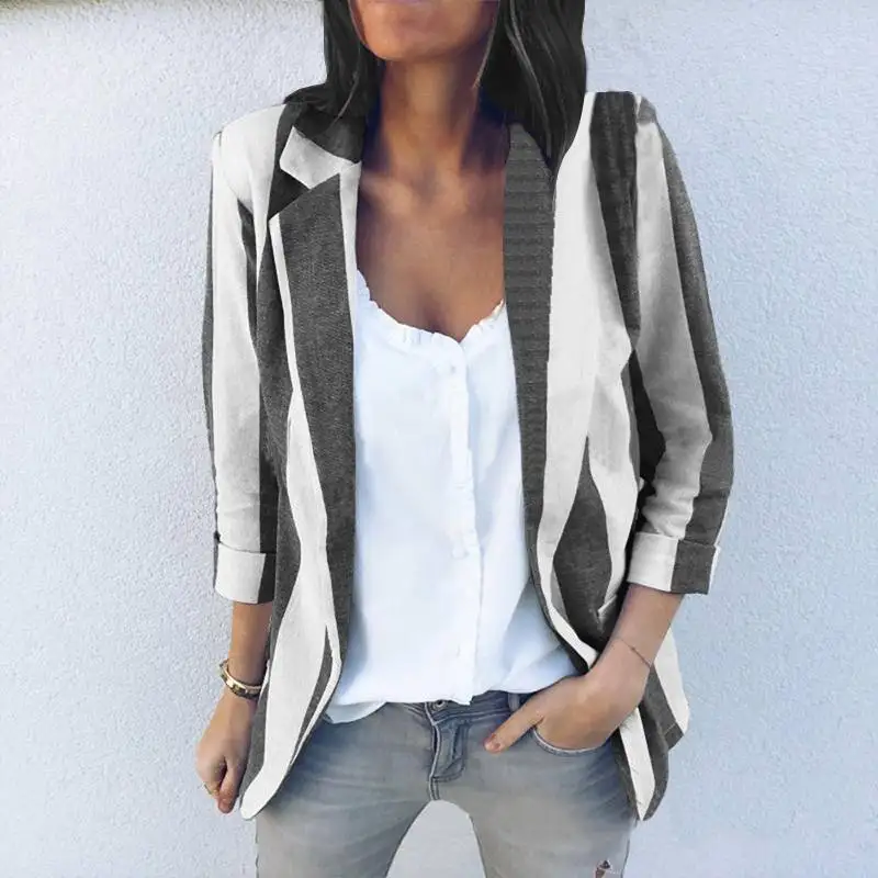 

U-SWEAR Spring Women Blazer Elegant Striped Work OL Blazers Suits Ladies Casual Slim Blazer Feminino Jackets Coats Woman Jacket