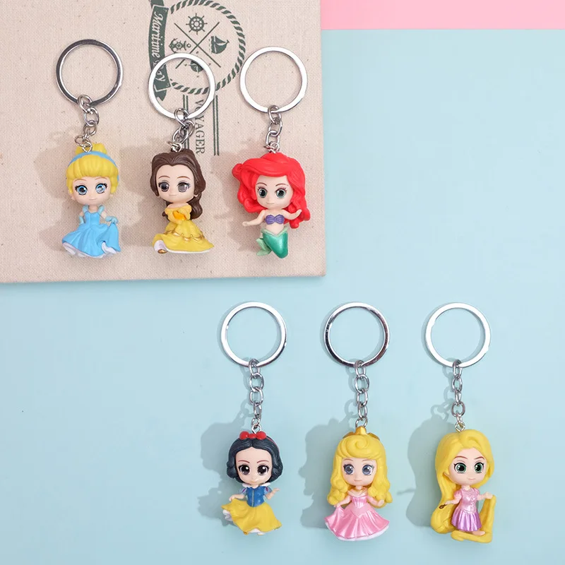 Disney Cute Princess Key Chain Mermaid Doll Keyring  Frozen Keychain Pendant Snow White Decoration Ornaments Holiday Gift Couple