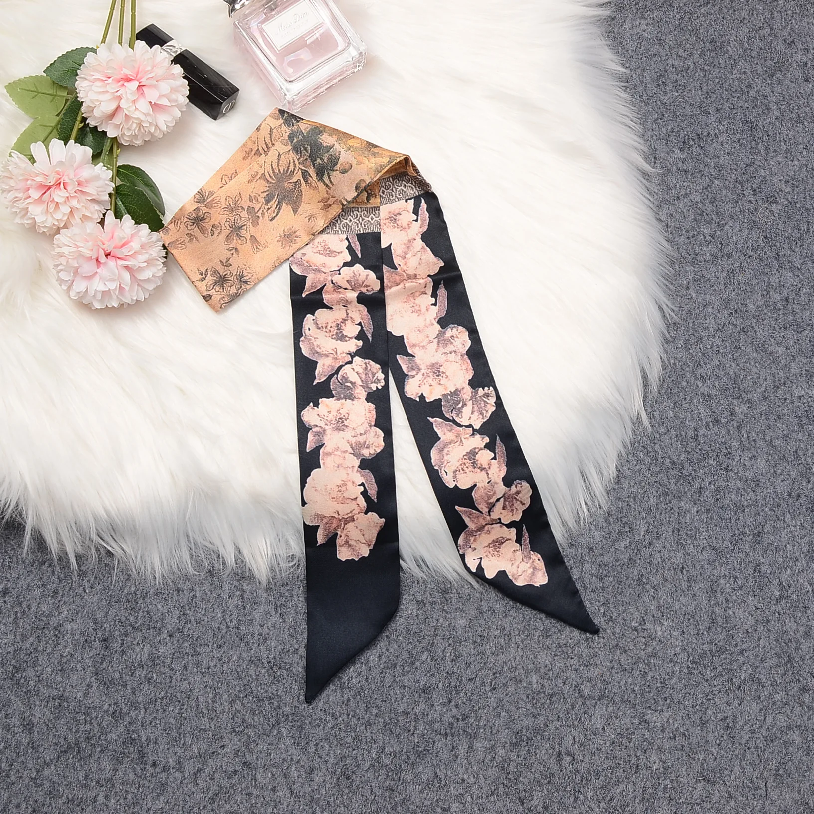 Брендовый шарф-сумка с принтом гардении саржа сатин шарф Женская Роскошная