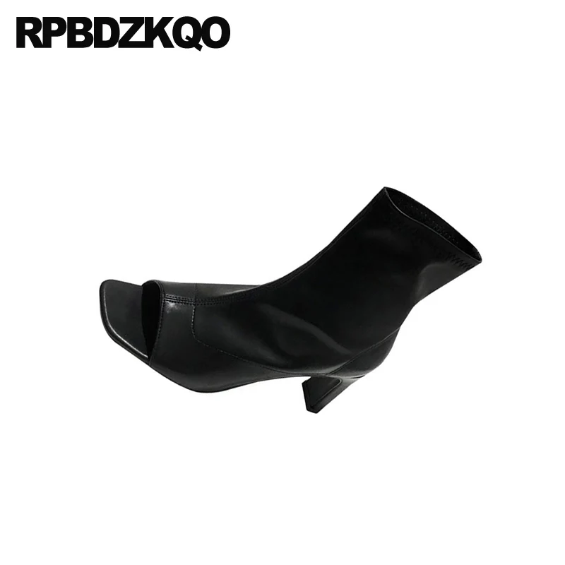 Ботинки женские на квадратном каблуке открытый толстый носок водонепроницаемые