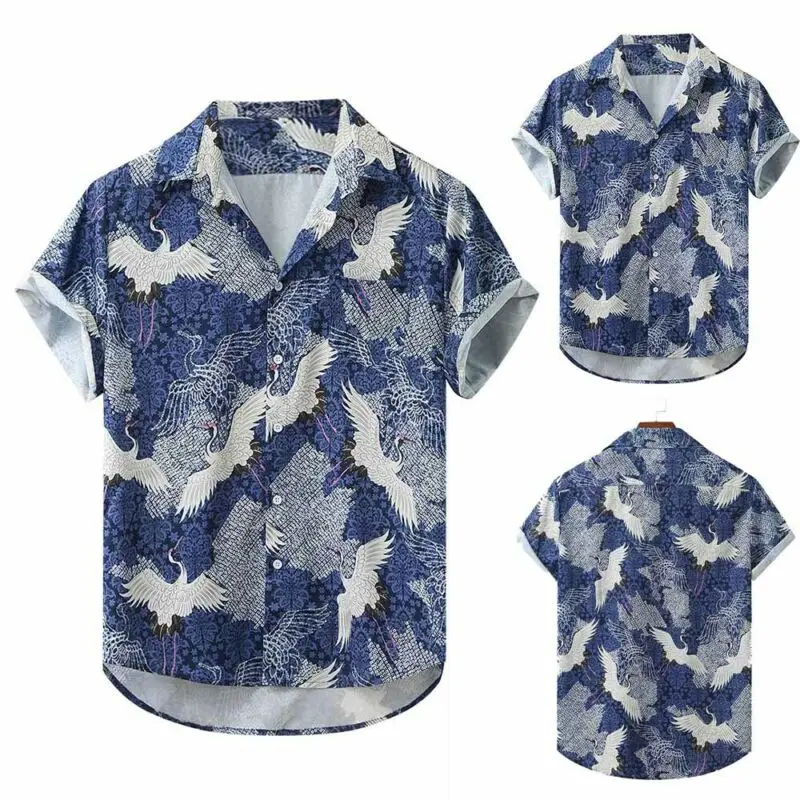 

Mens Summer Hawaiian Shirt Long Sleeve Buttons Casual Shirts Blouse Loose Tops