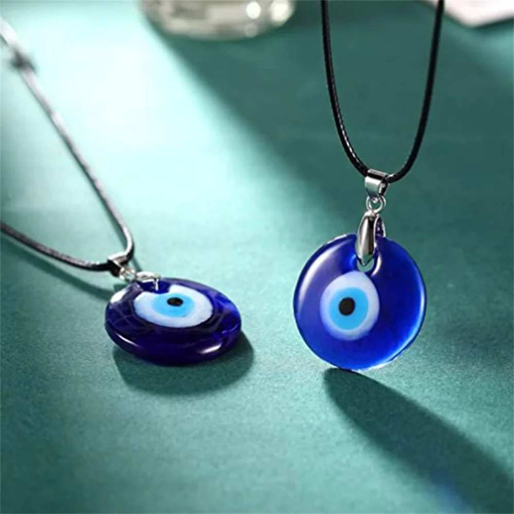 LXY-W 2021 Fashion Black Wax Rope Blue Turkey Eye Pendant Necklace For Women Vintage Choker Necklaces Jewelry Gift Wholesale