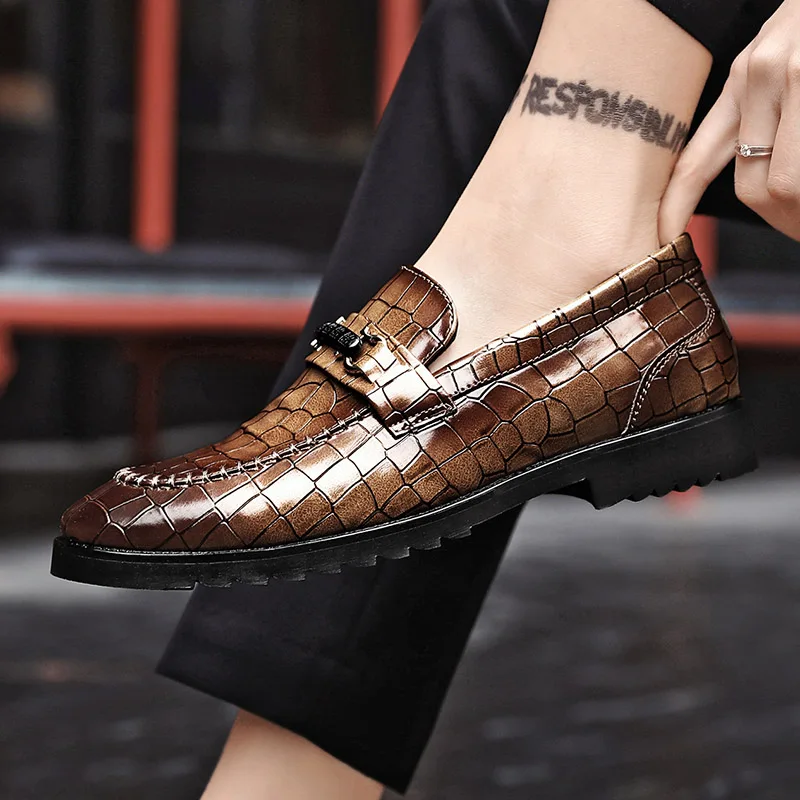 

Men's Leather Loafers Classic Snakeskin Pattern Slip-On Shoes Italian Tassel Party Casual Boat Shoes Moccasins Fashion Brogues