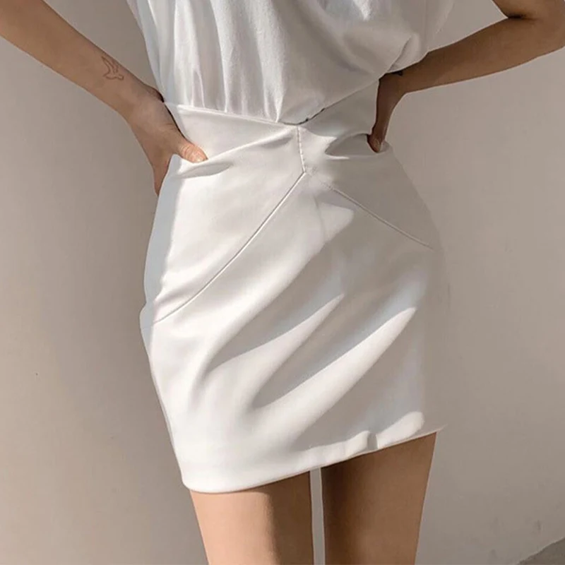 Женская облегающая мини-юбка из ПУ кожи с высокой талией | одежда