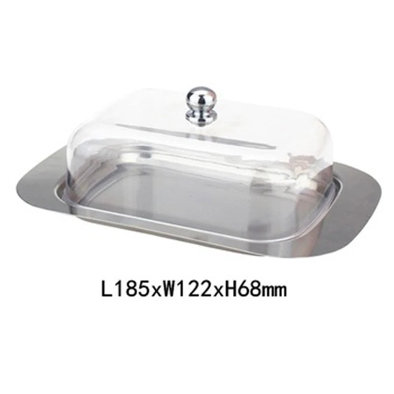 

Box Container Cheese Bread Storage Tray with See-Through Lid Stainless Steel Butter Cheese Dish Box Container