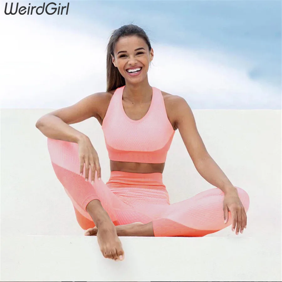 Weirdgirl/женские комплекты из 2 предметов, спортивный костюм для фитнеса, винтажный эластичный Топ на бретелях с подушечками, длинные леггинсы с высокой талией, повседневная спортивная одежда, новинка