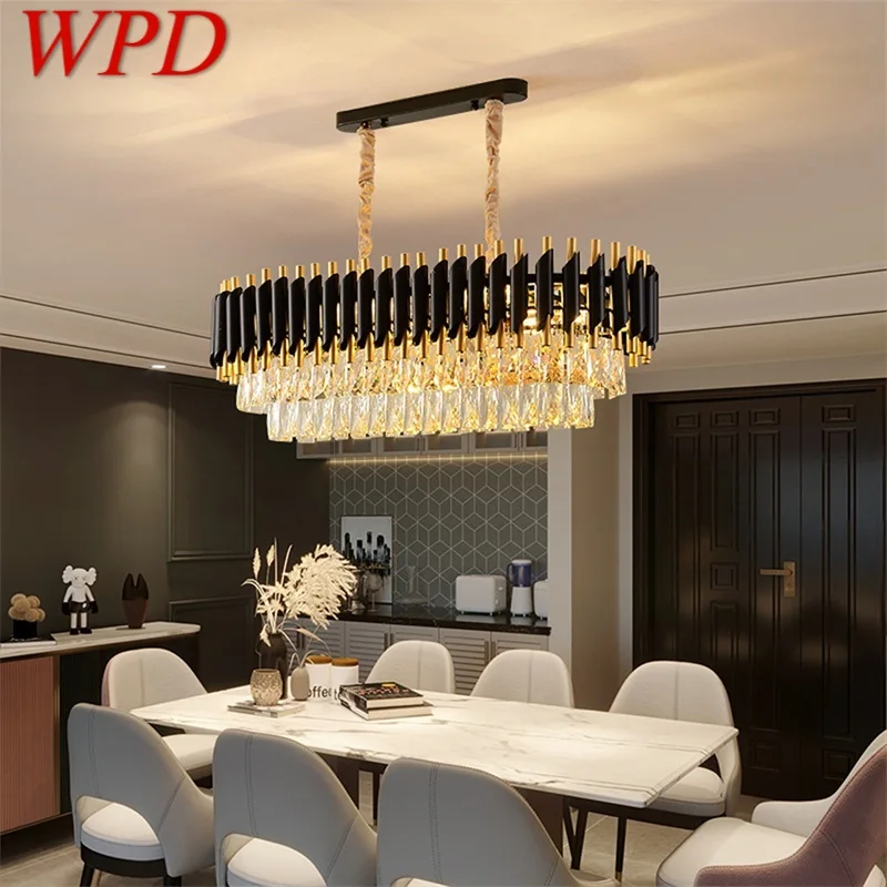 

WPD Luxury Chandelier Crystal Rectangle Pendant Lamp Postmodern Home LED Light Fixture for Living Dining Room