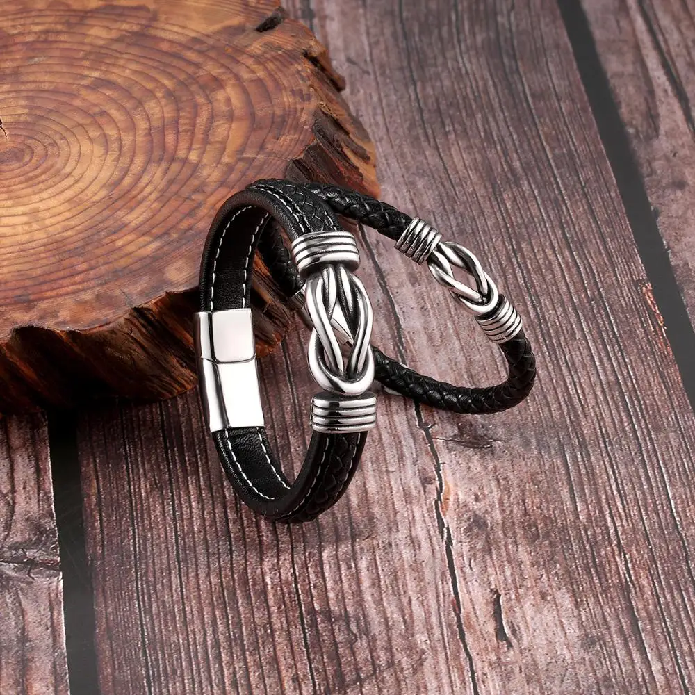 Модные браслеты MOGE из натуральной кожи мужские нержавеющей стали с магнитными