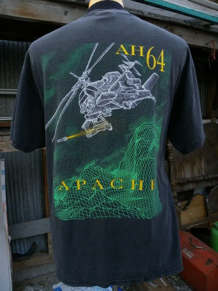 Blackhawk Vtg 90s AH-64 Apache Attack Helicopter футболка с изображением черного дрозда Sz S-3XL | Мужская