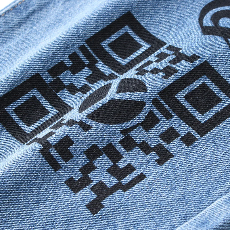 2021 New Fashion Graffiti Print Hip Hop Men Straight Jeans Trousers Stylish Loose Women Denim Pants Punk Goth Pantalones Hombre