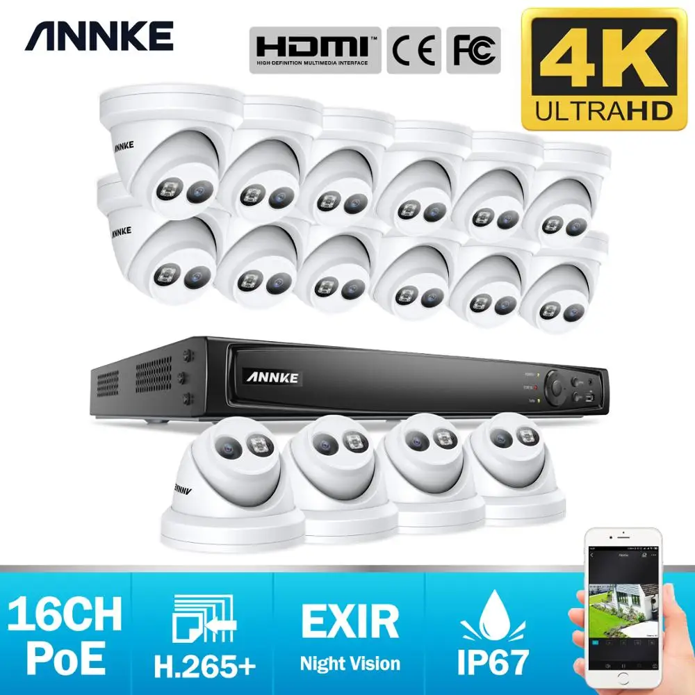 ANNKE 16CH 4K Ultra HD POE сетевая система видеонаблюдения 8MP H.265 + NVR с 16X 30m EXIR