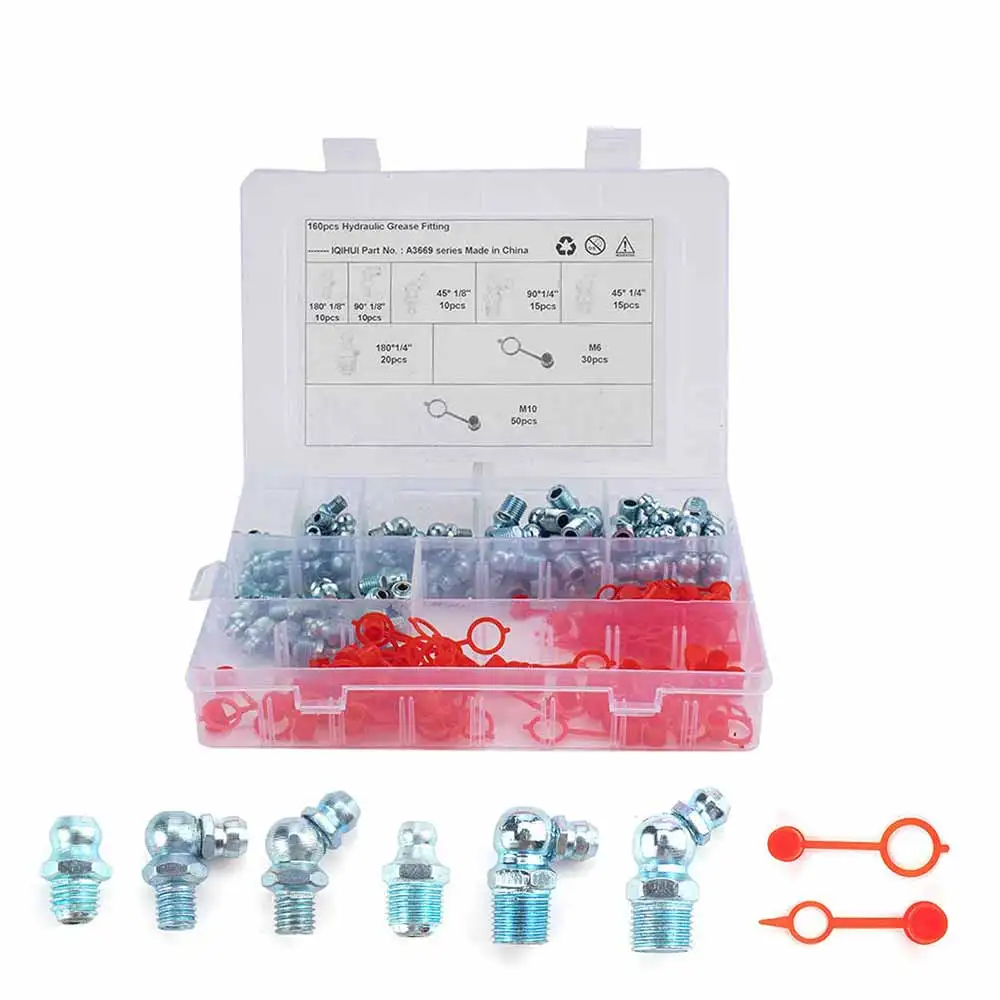 

160 насадок с колпачками M6 и M10, набор в ассортименте, шесть спецификаций с колпачками сопла, метрические Гидравлические аксессуары для смазк...