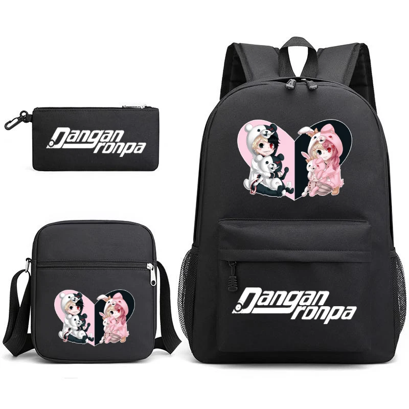 Danganronpa Monokuma Children Backpack 3Pcs/Set School Bag For Girls Boys Bear Students Laptop Backbag Teenage Casual Travel Sac | Багаж и