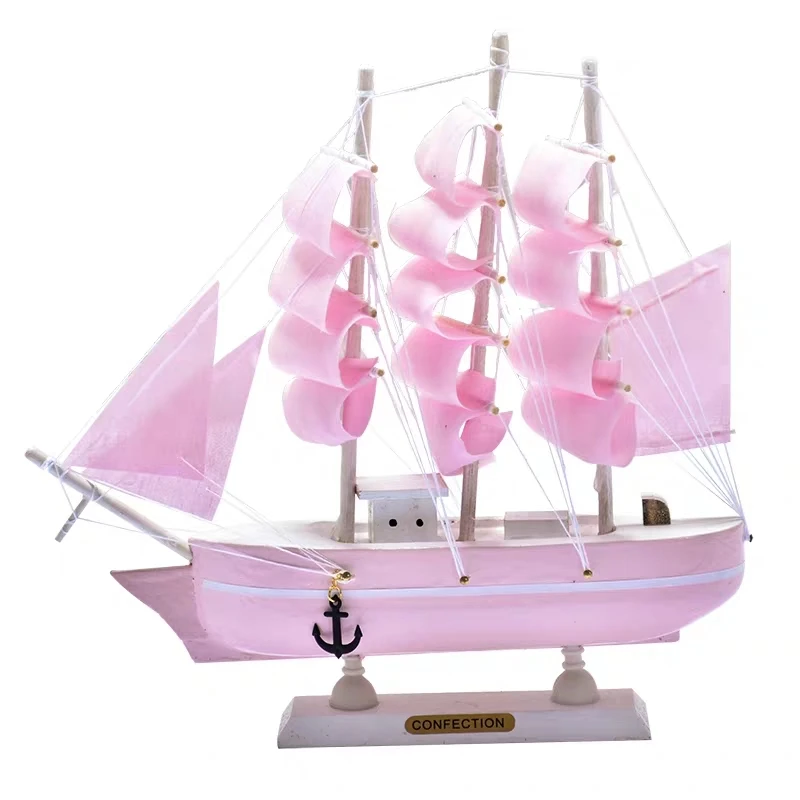 Vehicle Toy Pink Simulate Wooden Sailboat Arts and Crafts Living Room Decoration Table Furnishings Birthday Gift for Girl friend |