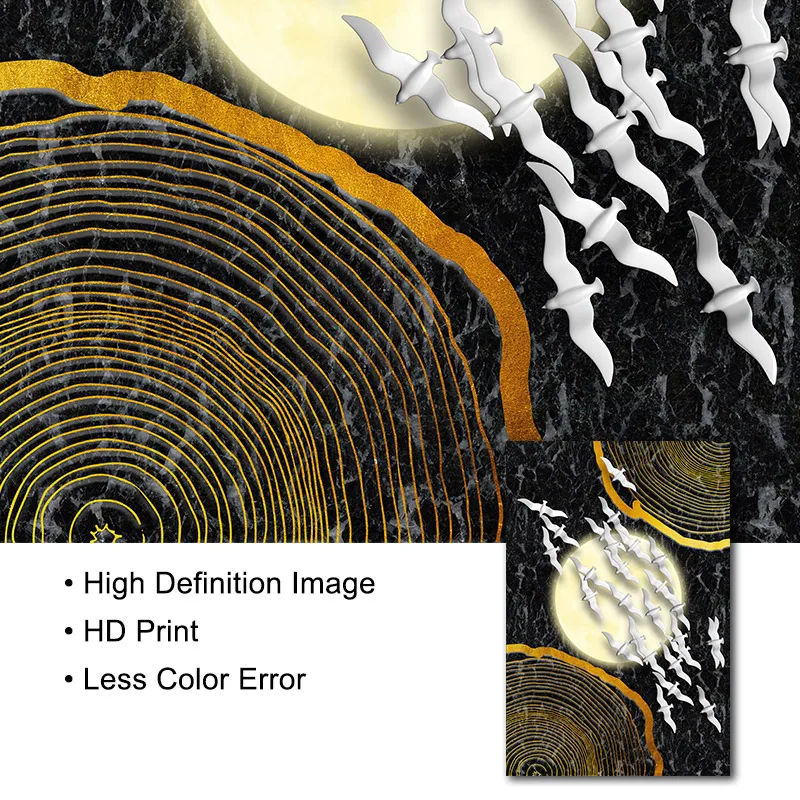 Пейзаж живопись на холсте в виде золотого и черного плакат Мрамор принт