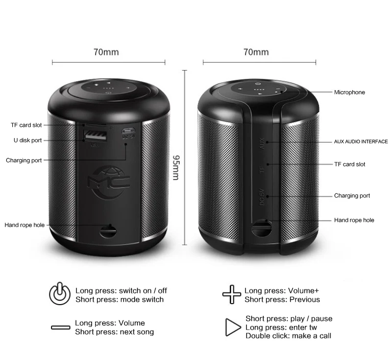 Bluetooth-compatible 5.0 Speaker Mini Wireless Loudspeaker Subwoofer Portable MP3 Music Sound Column For Cellphone enlarge
