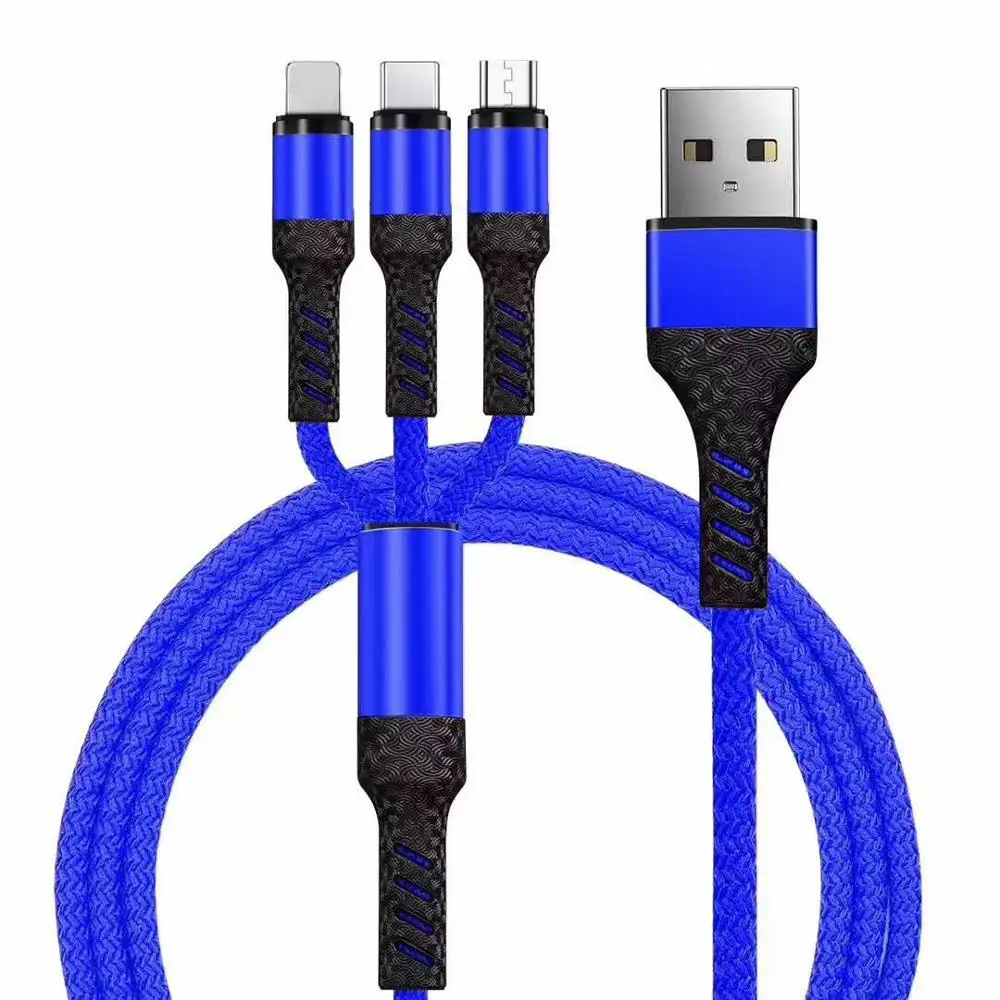 Синий Новинка, быстрая зарядка, USB, 3 в 1, кабель, USB TypeC, мобильный телефон для samsung S9, для xiaomi mi9 redmi, зарядное устройство, Micro USB кабель - Цвет: Синий