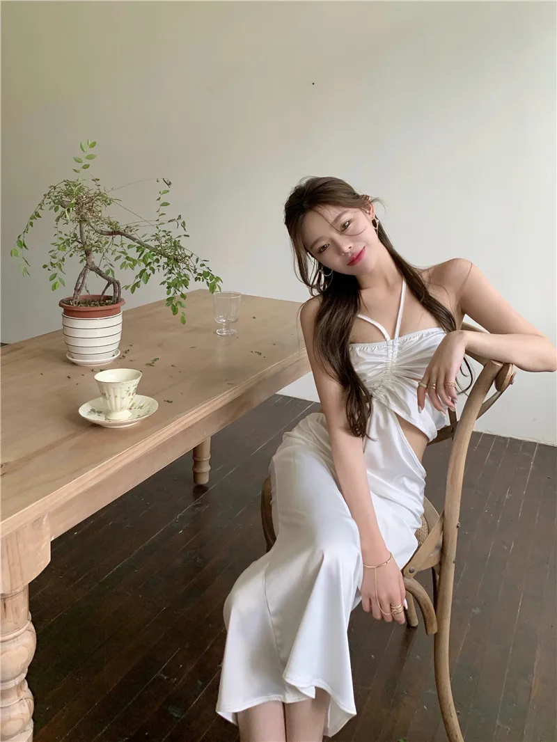 

Make firm offers irregular hollow out waist hanging neck strap dress temperament