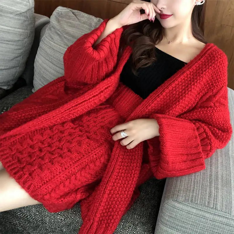 

Sweater Woman New 2020 Thick Needle Twist Thick Two-Piece Women's Suit Plus Size Cardigan Fashion Jacket Half-Length Dress
