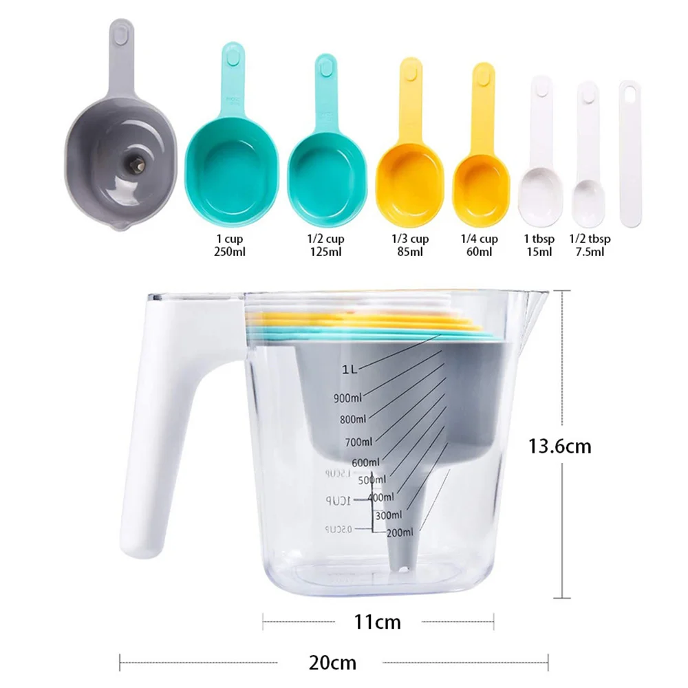 

9pcs Sturdy Steel Structure Design Stackable Baking Set Nesting Measuring Cup Spoons + Funnel + Scraper Environmentally Friendly