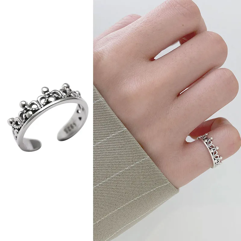 

Princess Crown Open Ring Vintage Sterling Silver Fashion Jewelry 925 Stamped Gift for Friends