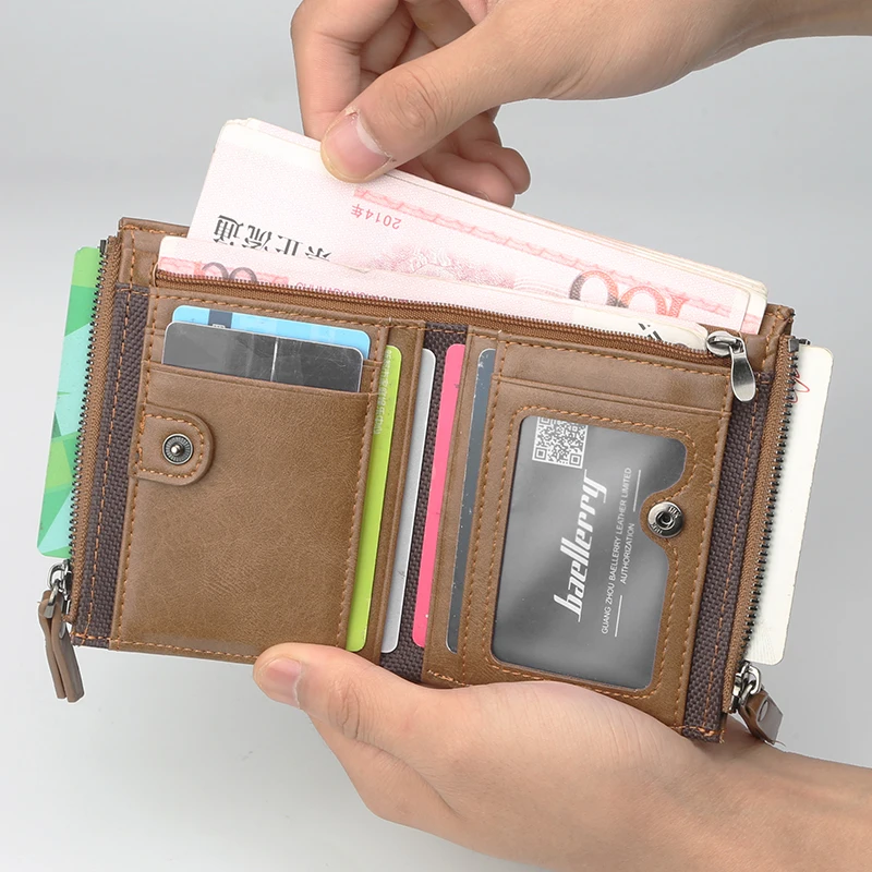 Мужской короткий кошелек на молнии многофункциональный бумажник большой