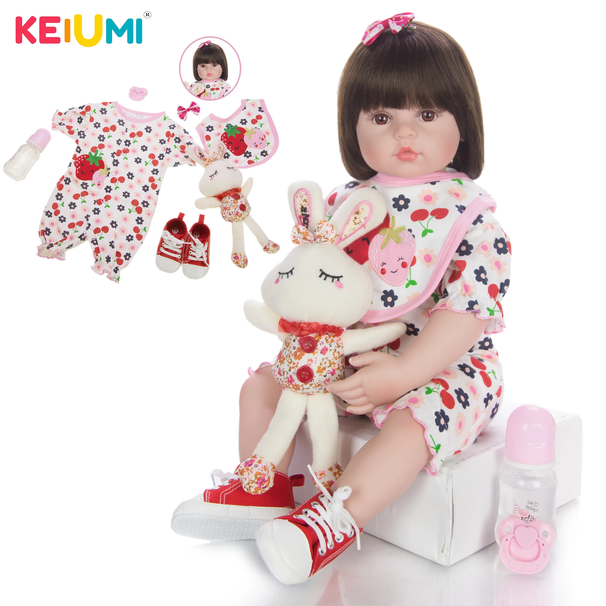 Силиконовая кукла KEIUMI с милой клубникой 24 дюйма Кукла Реборн для младенцев