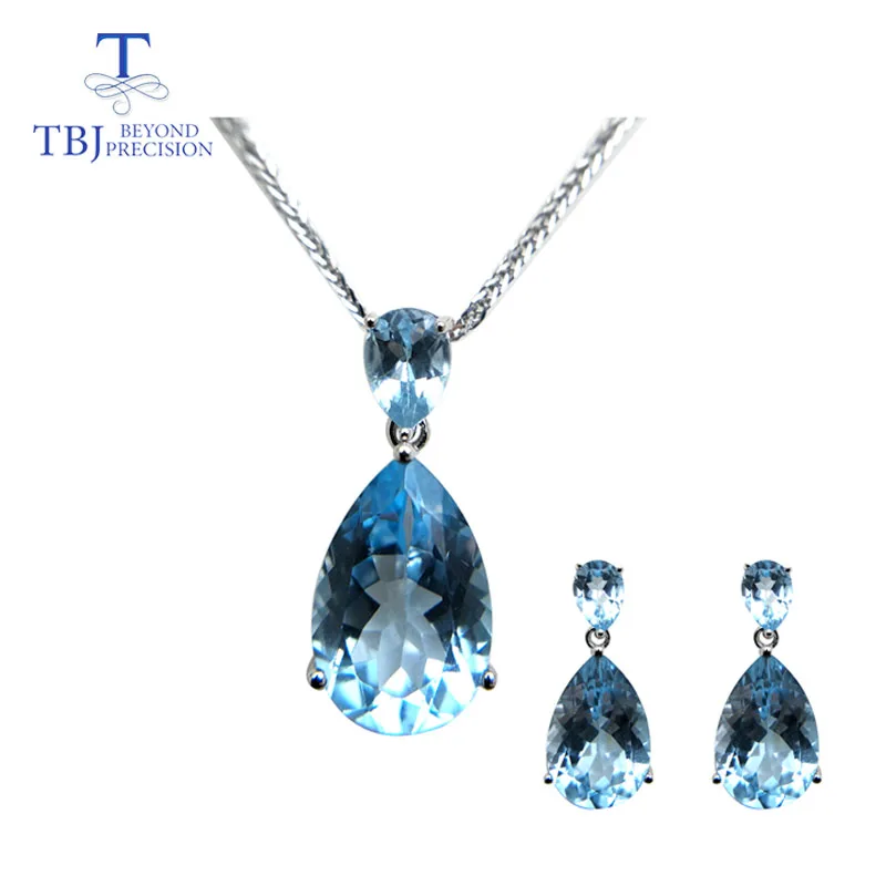 Женские серьги с натуральным голубым топазом TBJ Подарочные ювелирные украшения
