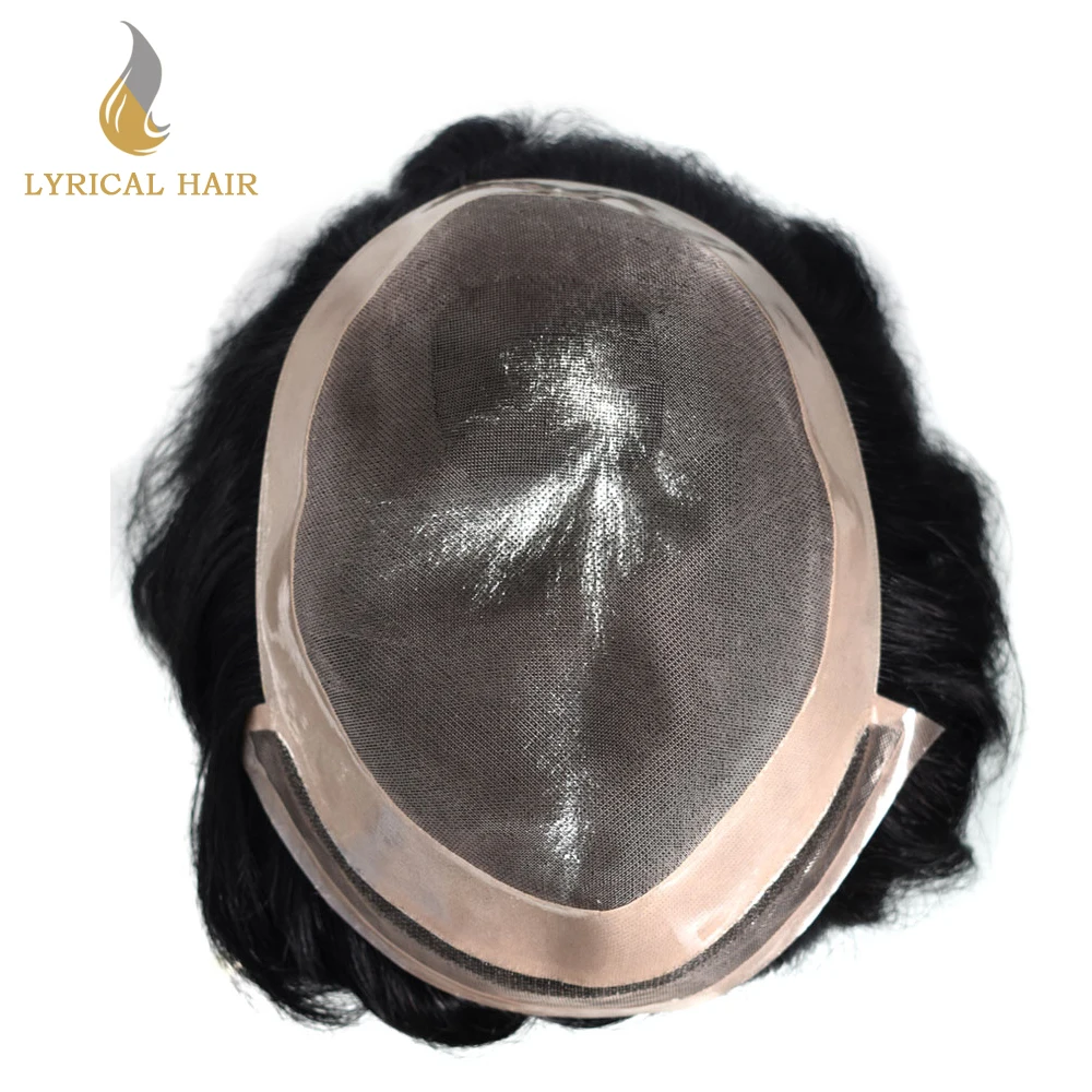 Тонкие моно мужские s Toupee черные человеческие волосы система сварных кружева