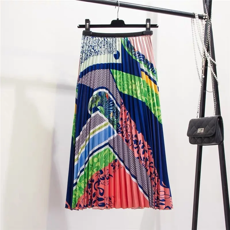 Женская плиссированная юбка Marwin А силуэта с разноцветным принтом до середины