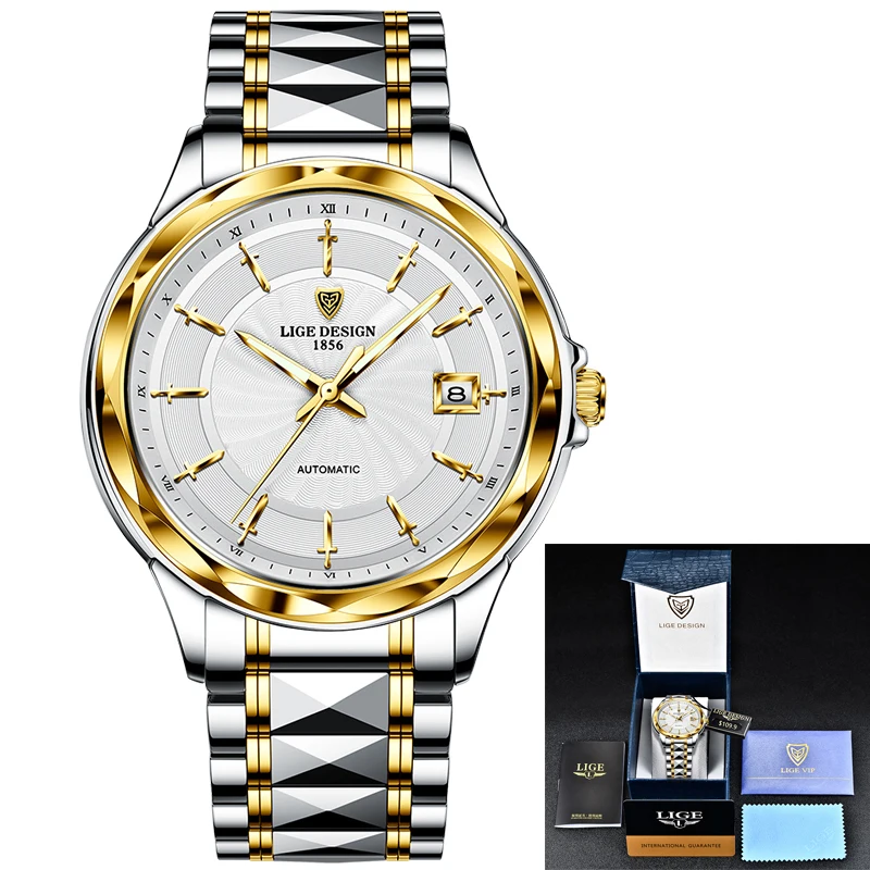 

LIGE Original Brand Wrist Watches Mens Automatic Self-Wind Tungsten Steel Waterproof Business Mechanical Watch Relogio Masculino