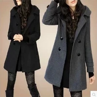 2020 woolen coat female hooded jacket autumnwinter korean version double breasted fashion black coat sobretudo kj272