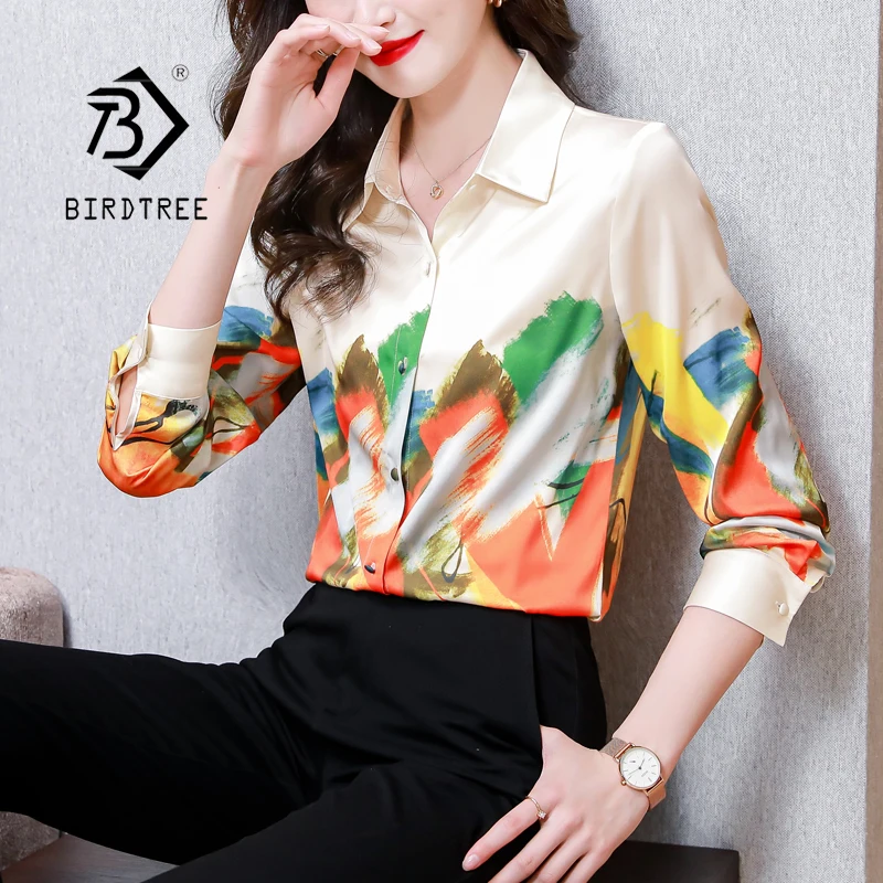 

Ins стильная Весенняя шифоновая рубашка, женская модная блузка с принтом, женские свободные рубашки с длинными рукавами, топы, Модные осенние...