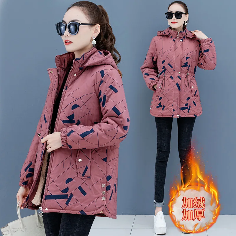 

Осенне-зимняя кашемировая куртка средней длины с хлопковой подкладкой для женщин среднего возраста теплая флисовая куртка с капюшоном для ...