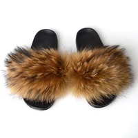 summer womens real furry fox fur slippers fashion simple and elegant cute silver home interior protective fur slippers