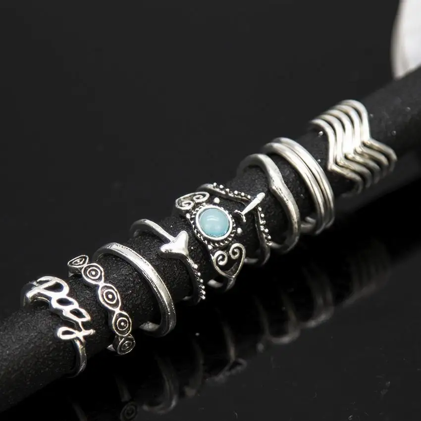 

Boho Vintage Crown Water Drop Star Ring Set Women Geometric Crystal Flower Plane Fashion Charm Finger Joint Ring Fashion Jewelry