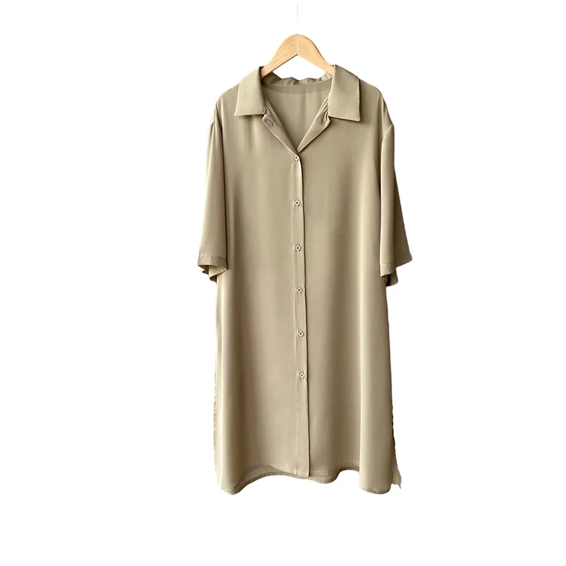 

Korean Split Solid Color Long Short Sleeve Shirt Women's 2021 Summer Sun Protection Lapel Blouse Jacket 1967