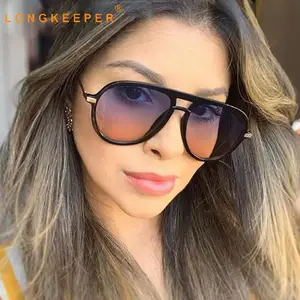 Солнцезащитные очки в винтажном стиле UV400 женские, брендовые дизайнерские темные очки большого размера с градиентной оправой, с синими и розовыми линзами