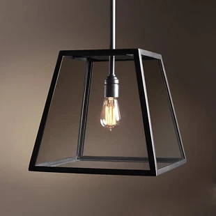 

Loft Vintage Iron Metal Glass Box Suspension Luminaire Pendant Lights Bar Dining Room Lamp luminaire