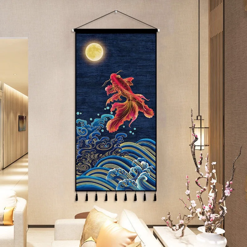 

Настенная картина на холсте в китайском стиле, Настенный декор для гостиной, спальни, постер с золотой рыбкой, лотосом, 3D картины на стену