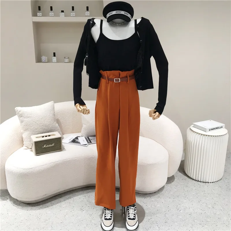 

Women's Spring 2021 Fashion simple drop straight tube small bell bottoms new high-waisted stylish casual floorlength trousers