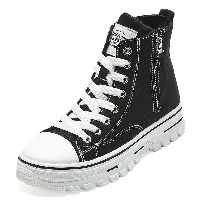 

2021 New Women's Casual Canvas Shoes Fashion High-top Flat Sneakers for Women Boots Comfortable White Female