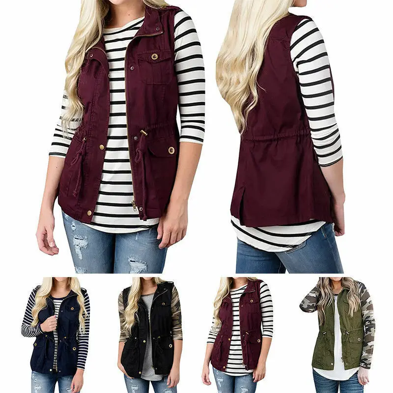 Женский зимний жилет Женская легкая куртка без рукавов в стиле милитари на