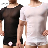 2pcslot men sexy undershirt ultra thin casual short sleeves men t shirt brand mesh breathable close fitting mens undershirts