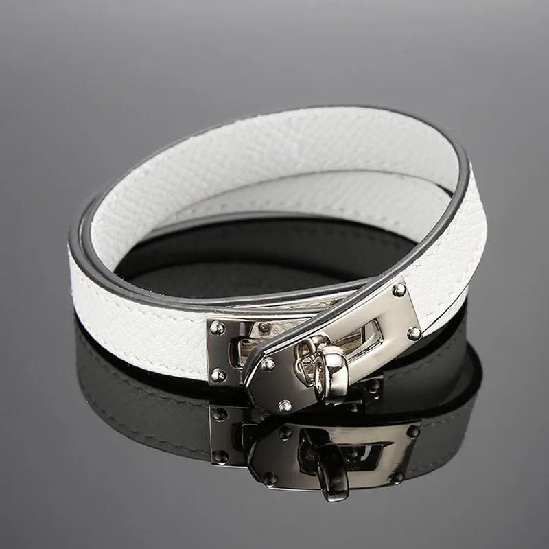 

2020 fashion jewelry double round real leather bracelet for women the best gift free shipping