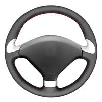 black pu faux leather hand stitched car steering wheel cover for peugeot 307 cc 2004 2009 307 sw 2004 2009 407 407 sw 2004 2009