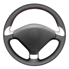 Black PU Faux Leather Hand-stitched Car Steering Wheel Cover for Peugeot 307 CC 2004-2009 307 SW 2004-2009 407 407 SW 2004-2009